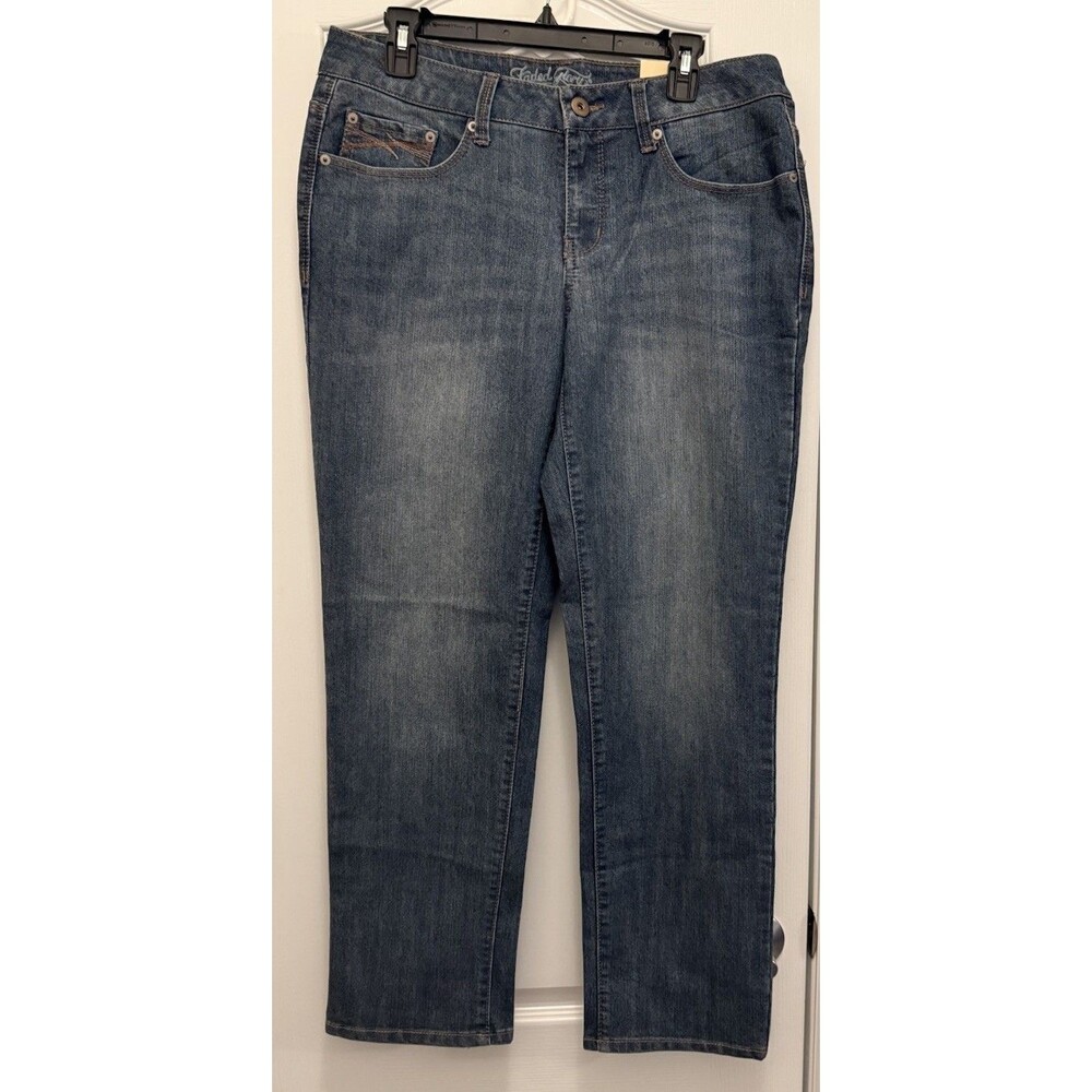 NWT Faded Glory Straight Leg Jeans Women’s Blue Denim Stretch Size 14P